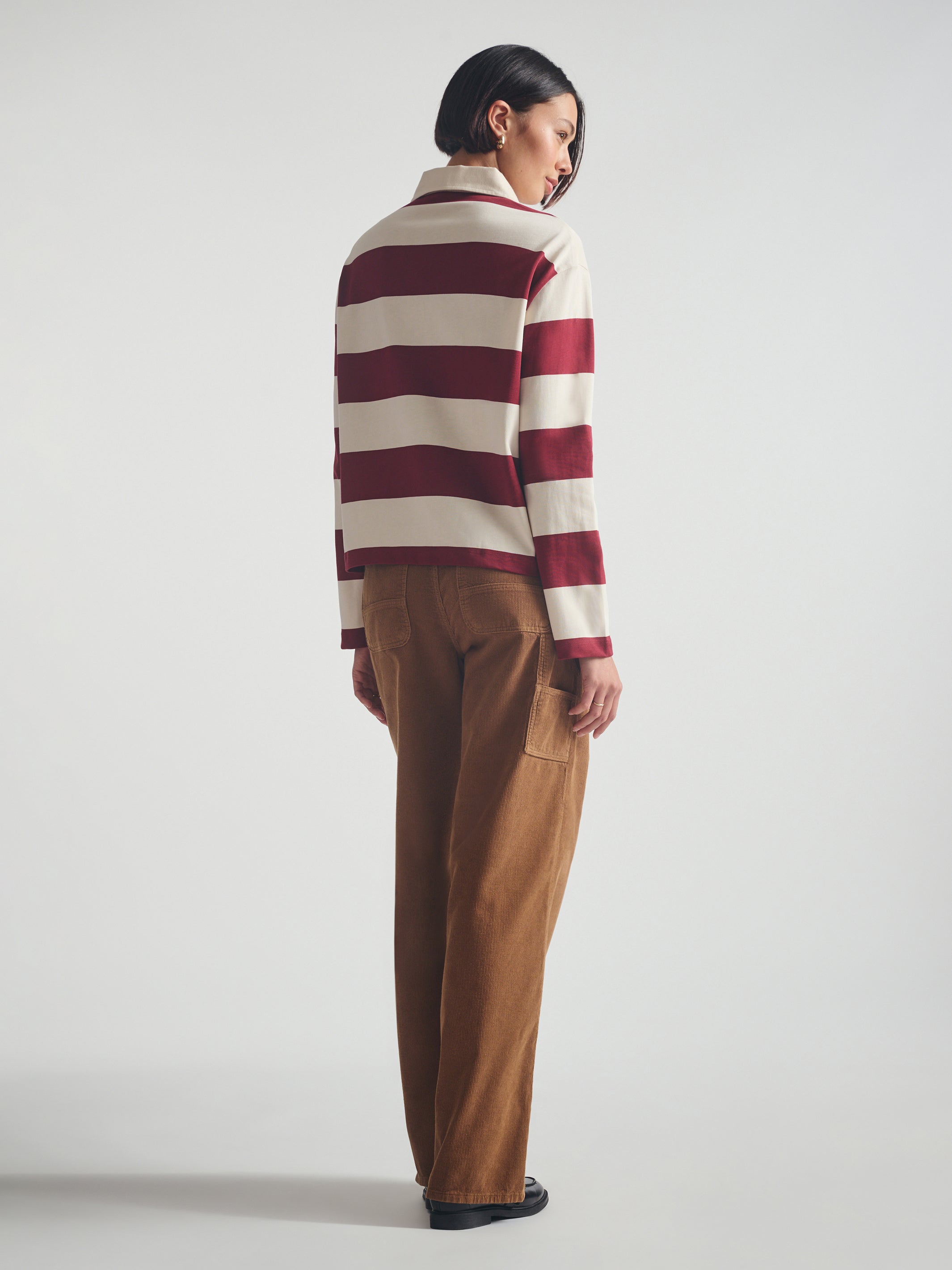 Women's Brooklyn Long Sleeve Striped Rugby T-Shirt in Biking Red Striped