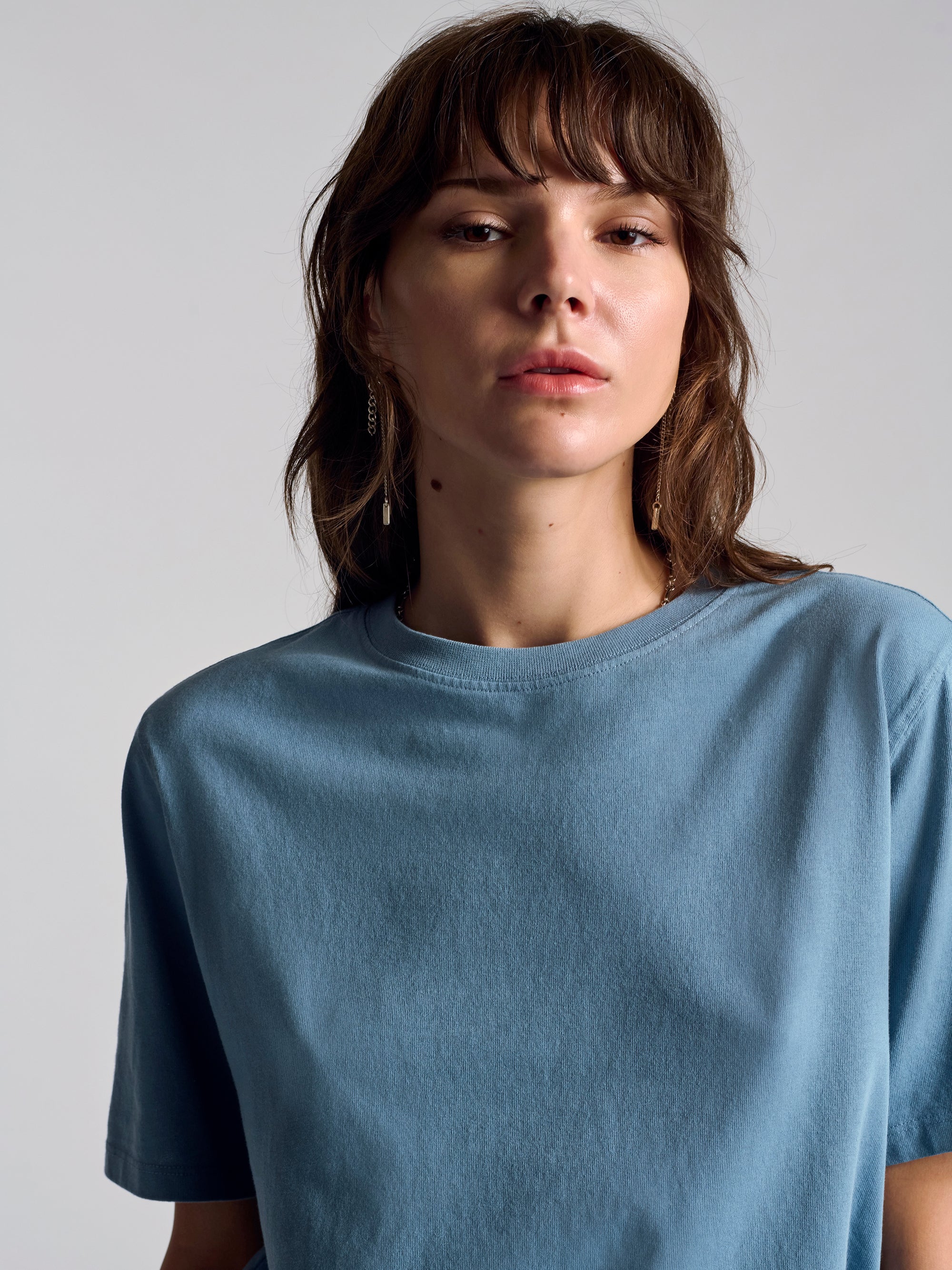 Women's  Nassau Crew Neck T-Shirt In Dusty Blue - BROOKLYN INDUSTRIES