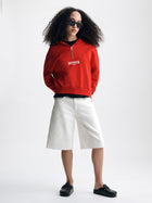Women's Brooklyn Half Zip Hoodie in Goji Berry - BROOKLYN INDUSTRIES