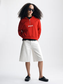 Women's Brooklyn Half Zip Hoodie in Goji Berry - BROOKLYN INDUSTRIES