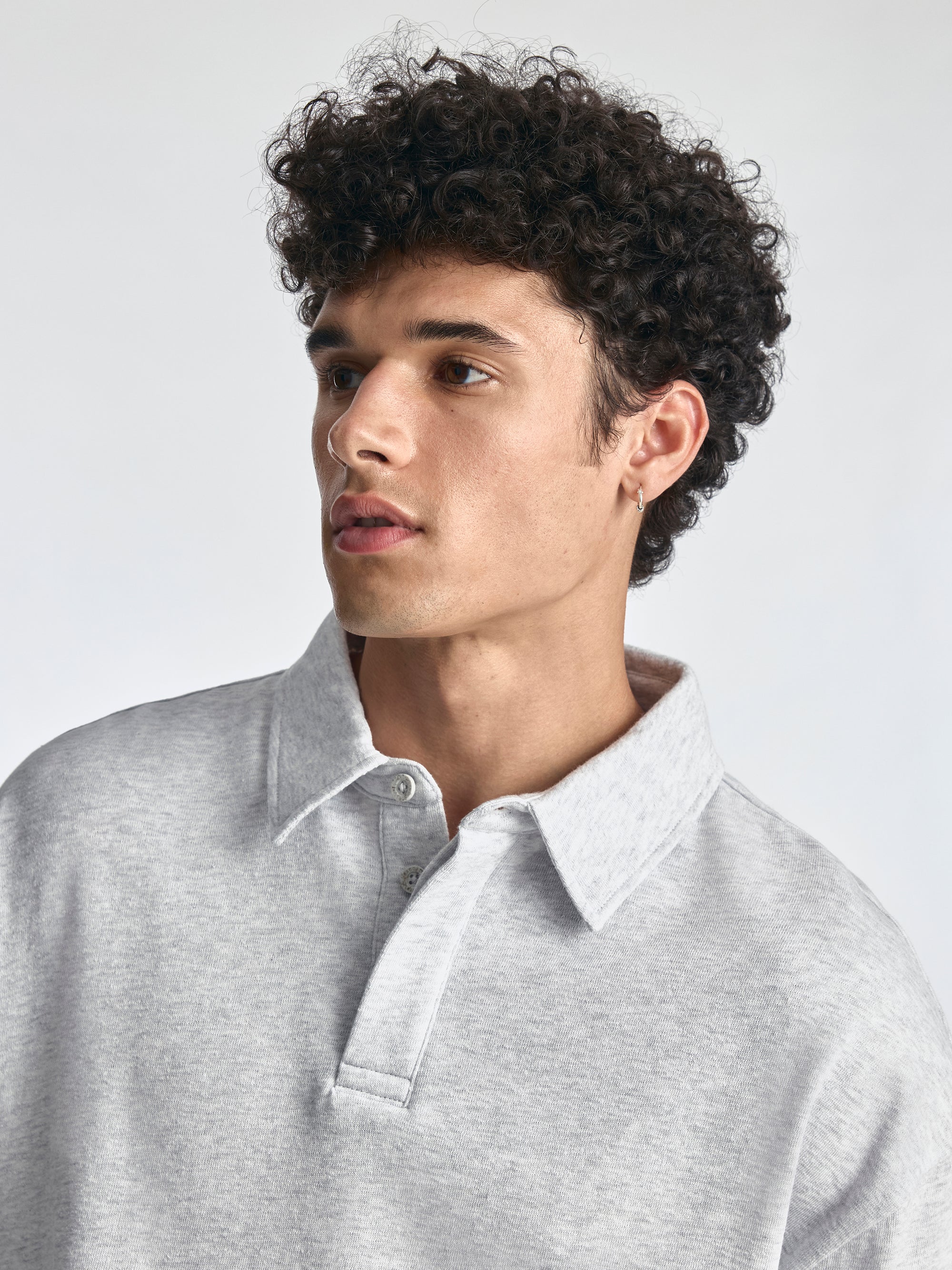 Men's Polo Sweatshirt in Grey Melange - BROOKLYN INDUSTRIES