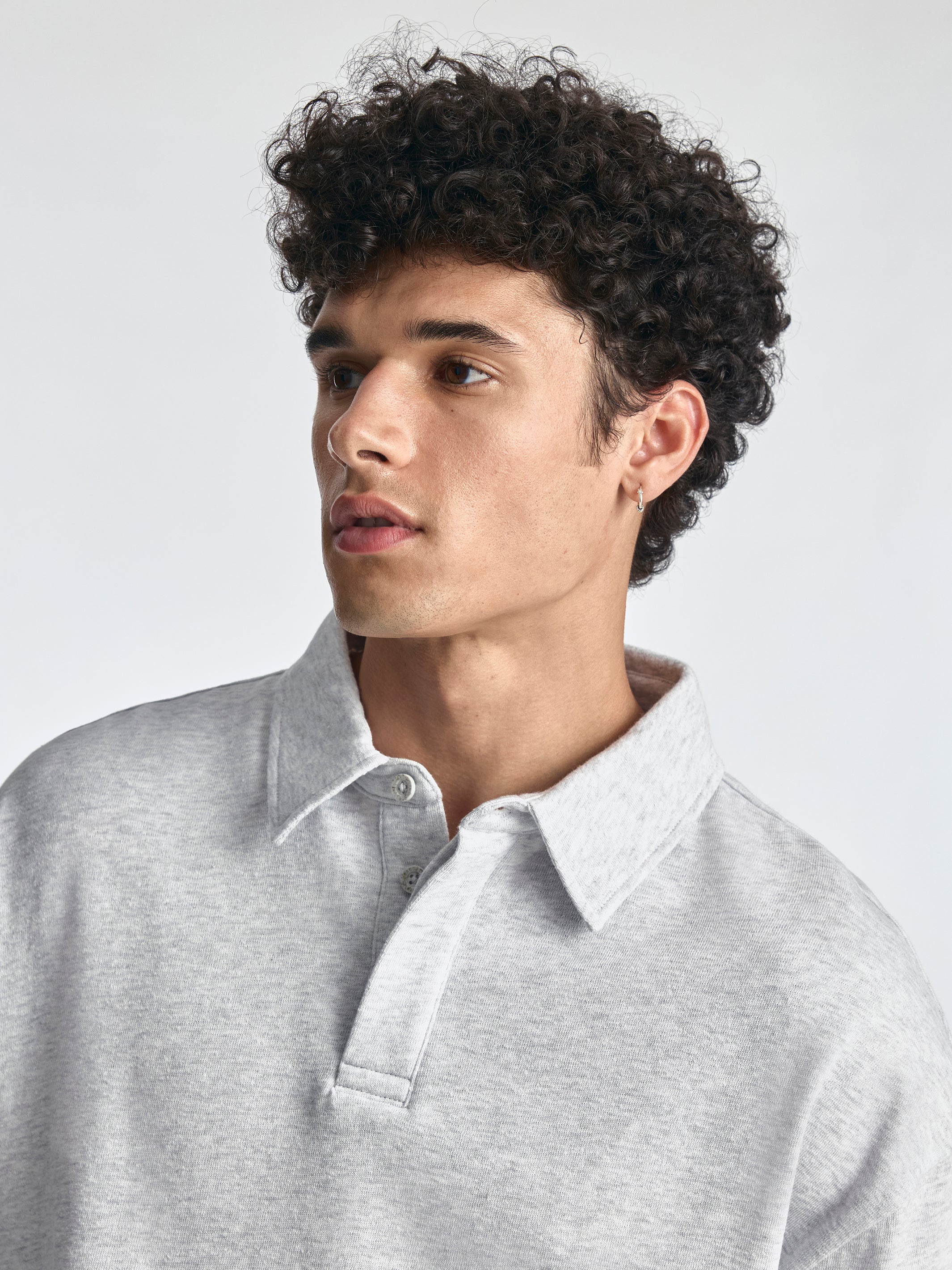 Men's Polo Sweatshirt in Grey Melange - BROOKLYN INDUSTRIES