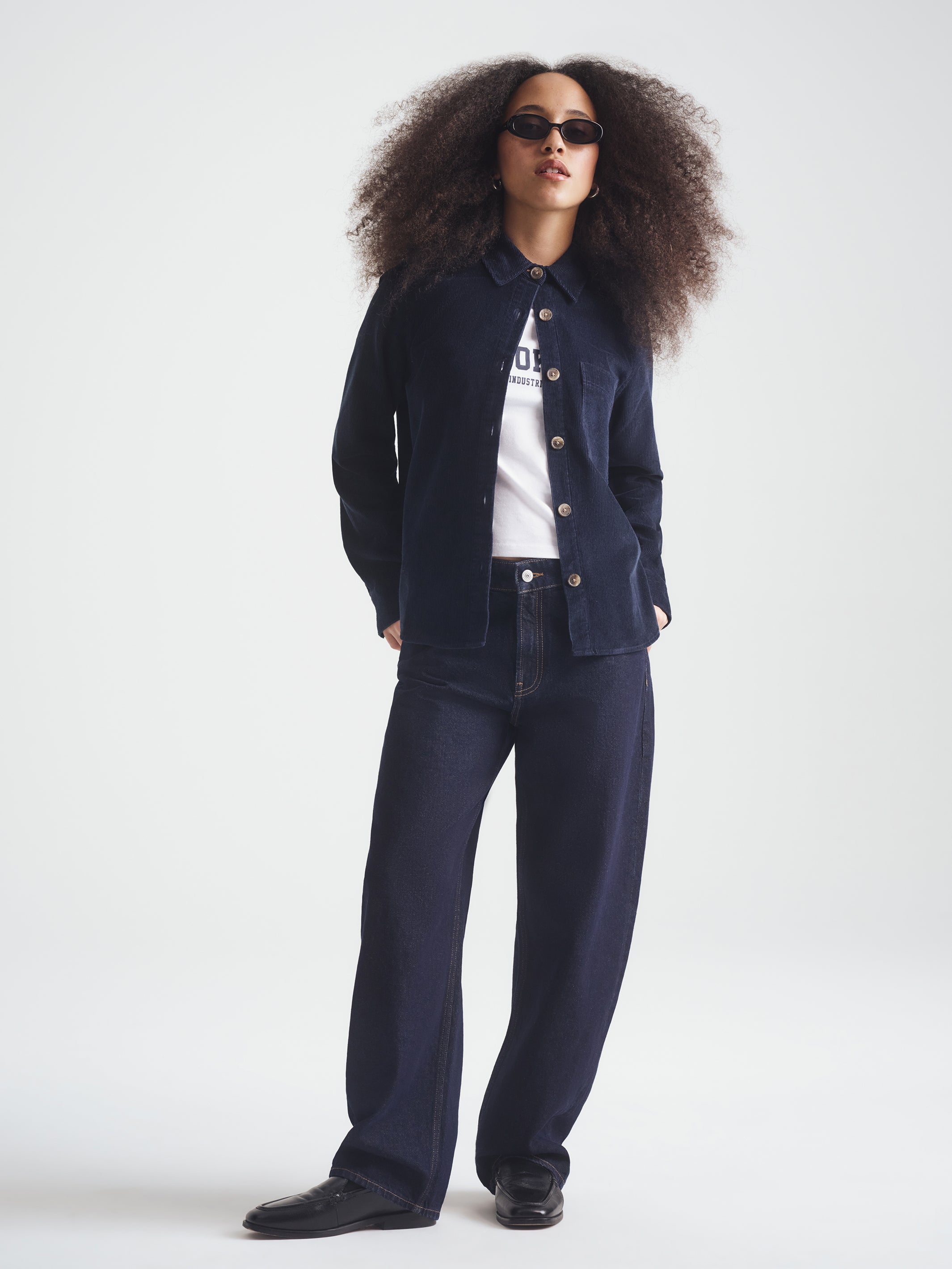 Women's Long Sleeve Corduroy Shirt in Dark Sapphire