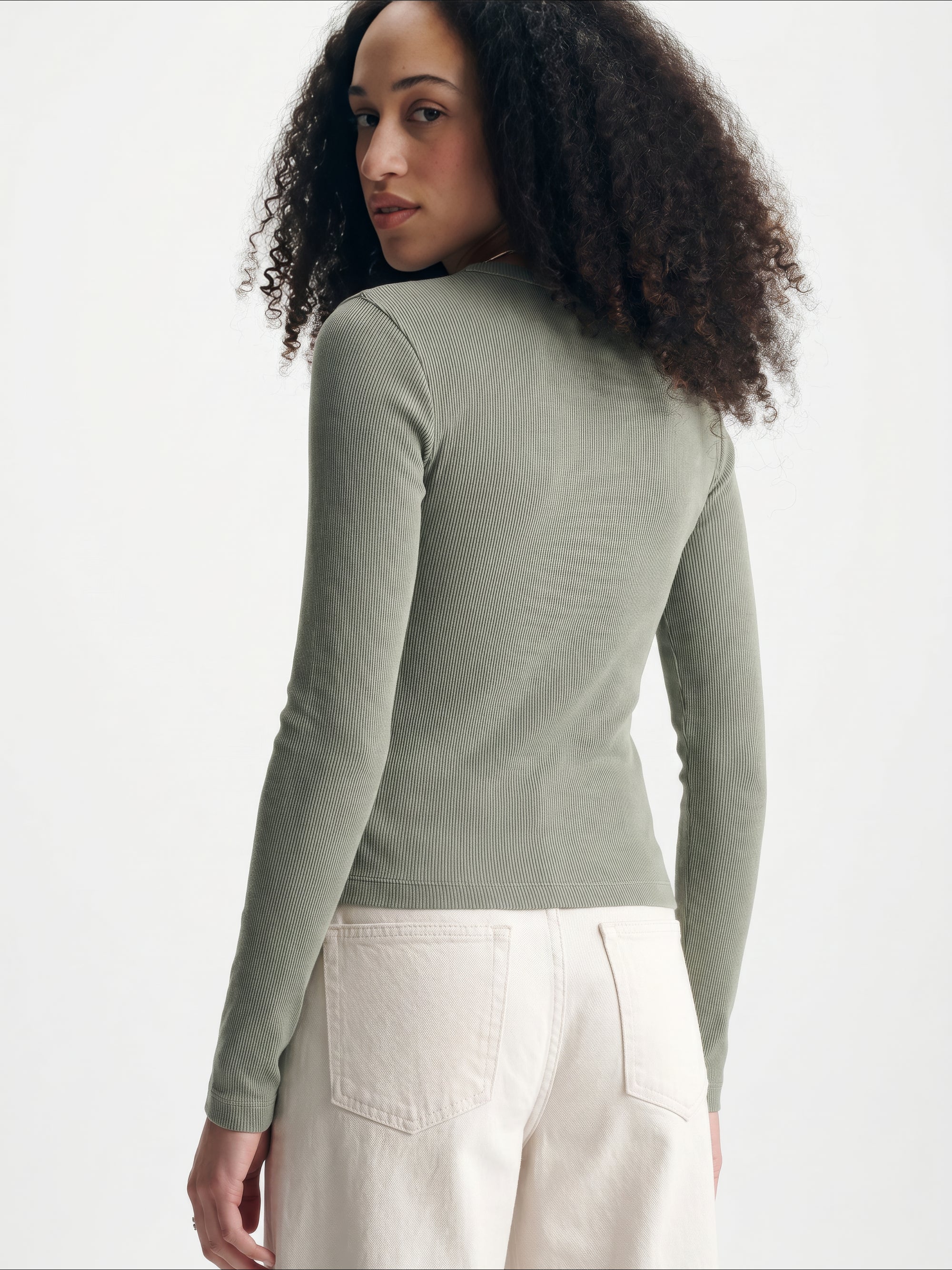 Women's Ribbed Button-Up T-Shirt in Shadow - BROOKLYN INDUSTRIES
