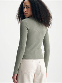 Women's Ribbed Button-Up T-Shirt in Shadow - BROOKLYN INDUSTRIES