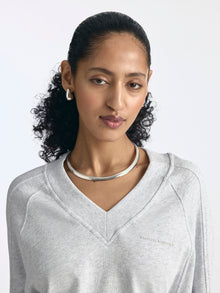 Women's Logo V-Neck Varsity Sweatshirt in Grey Melange - BROOKLYN INDUSTRIES