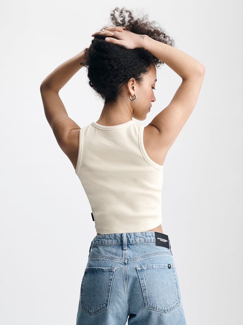 Women's Ribbed Cropped Tank Top in Transparent Yellow - BROOKLYN INDUSTRIES