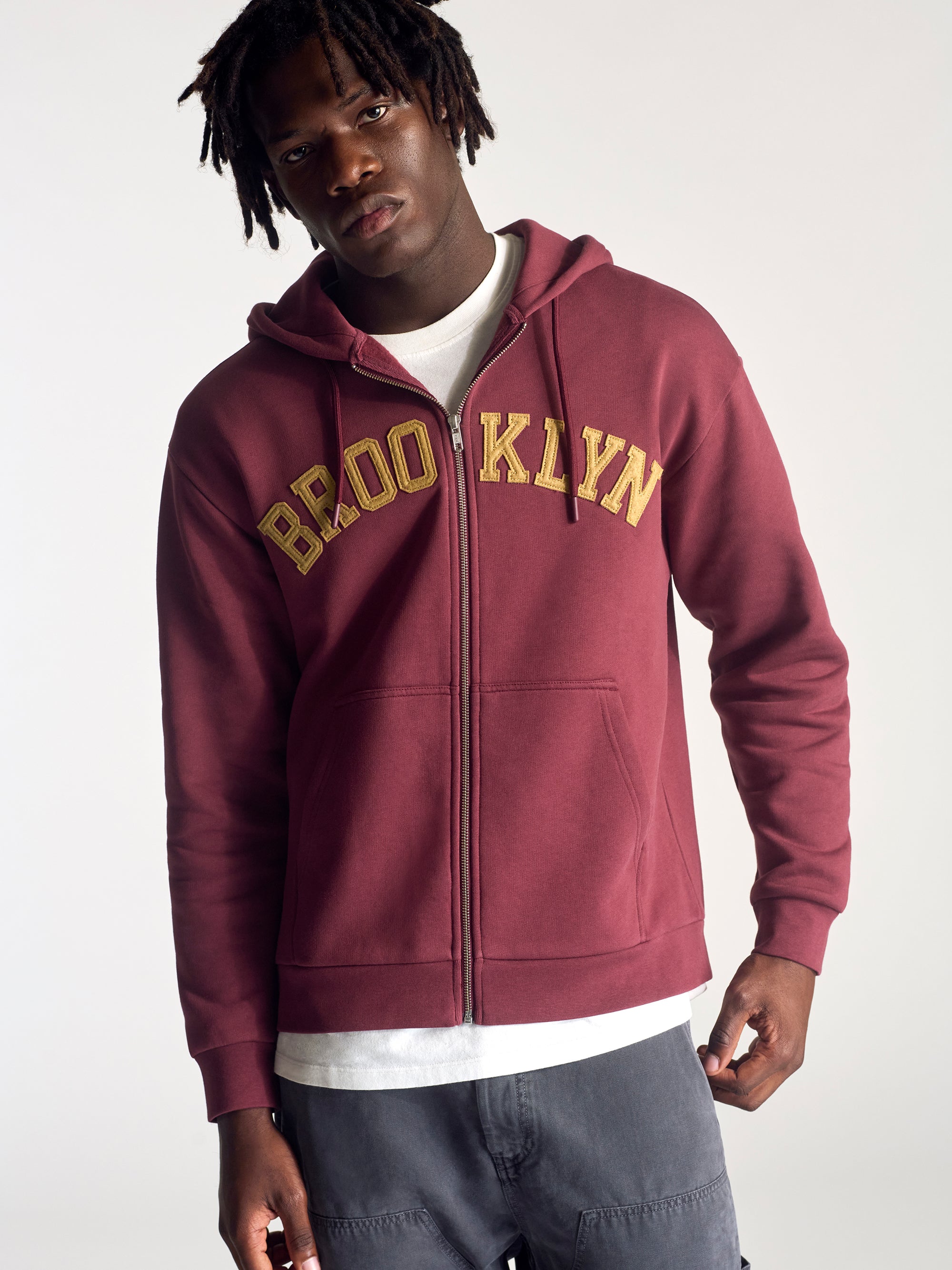 Men's Campus Zip Up Sweatshirt In Brick - BROOKLYN INDUSTRIES