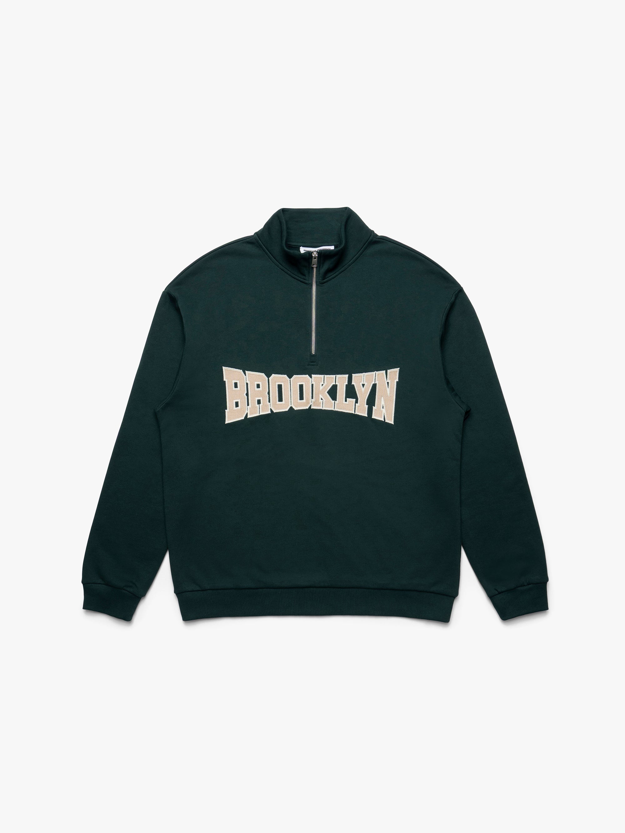Men's Brooklyn Half Zip Campus Sweatshirt in Ponderosa Pine - BROOKLYN INDUSTRIES