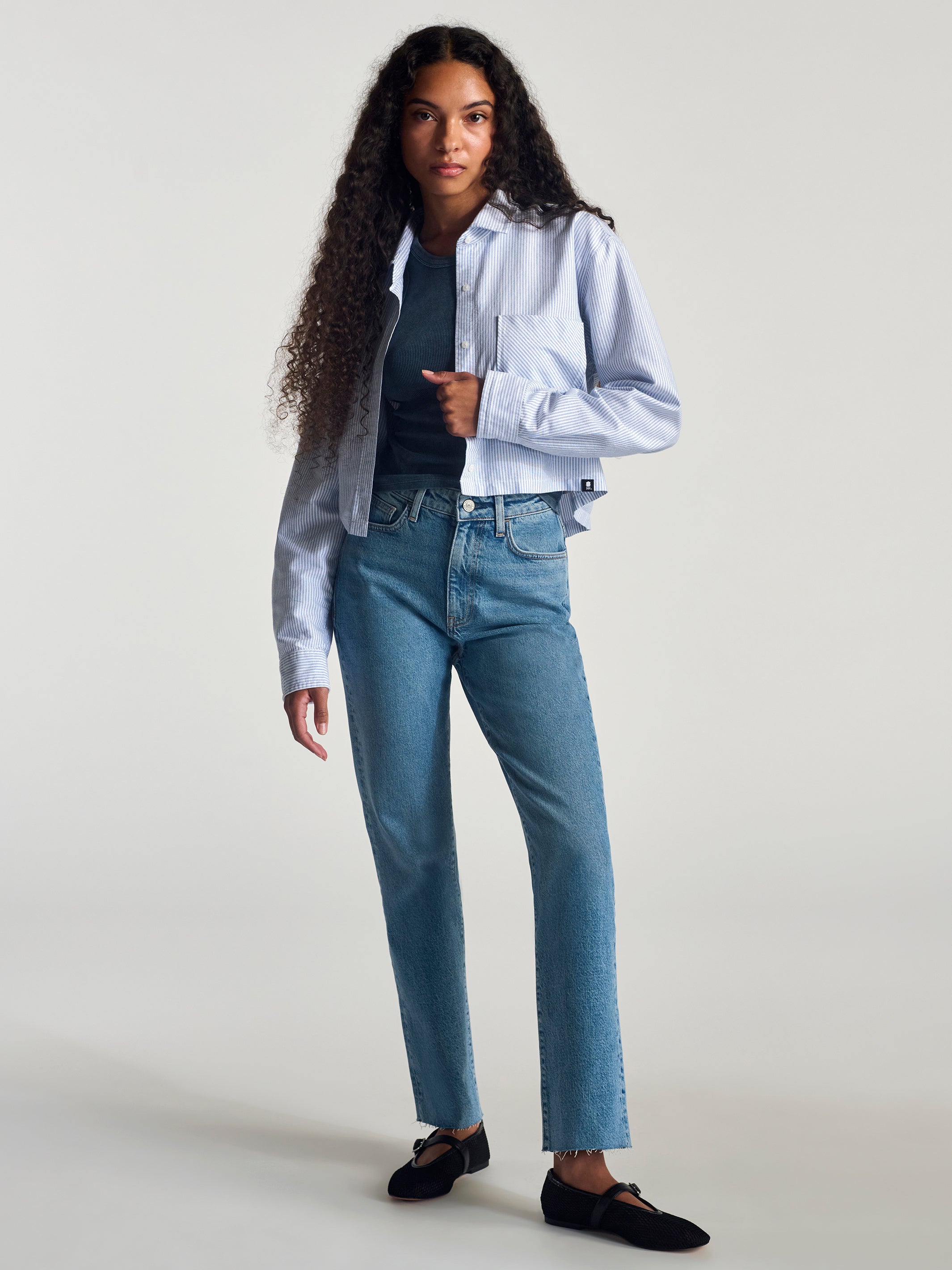 Women's Meadow High Rise Straight Leg Pants In Mid Blue Denim - BROOKLYN INDUSTRIES