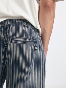 Men's Drawstring Striped Shorts in Indigo - BROOKLYN INDUSTRIES