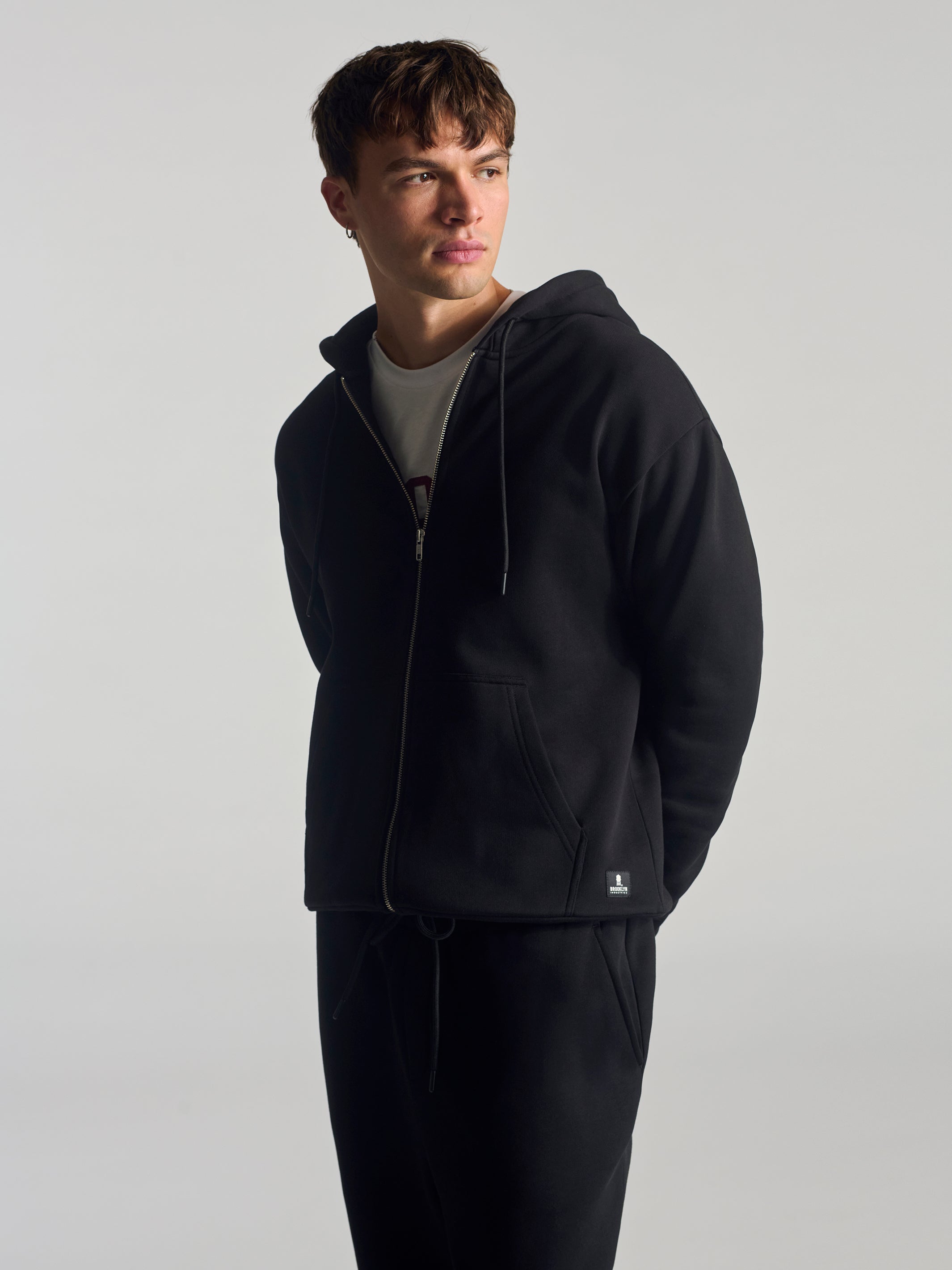 Men's Montrose Zip Up Hooded Sweatshirt In Black - BROOKLYN INDUSTRIES