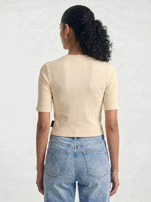 Women's Ribbed Henley T-Shirt in Transparent Yellow - BROOKLYN INDUSTRIES