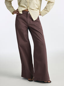 Women's Lorimer Wide Leg Chino Pants in French Roast Colored Papertouch - BROOKLYN INDUSTRIES