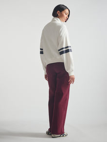 Women's Brooklyn Half Zip Varsity Sweatshirt in Antique White