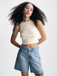 Women's Ribbed Cropped Tank Top in Transparent Yellow - BROOKLYN INDUSTRIES
