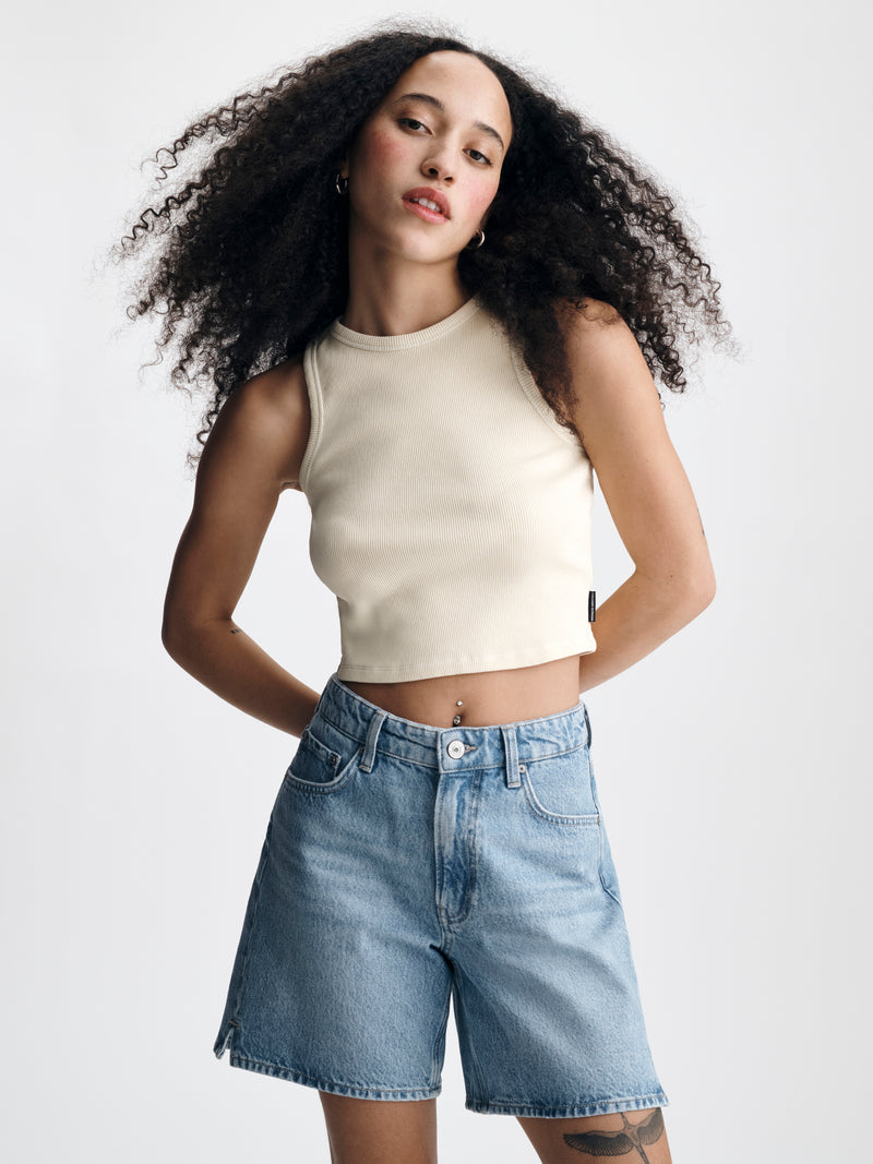 Women's Ribbed Cropped Tank Top in Transparent Yellow - BROOKLYN INDUSTRIES