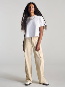 Women's Nassau Crew Neck Crop T-Shirt in White - BROOKLYN INDUSTRIES