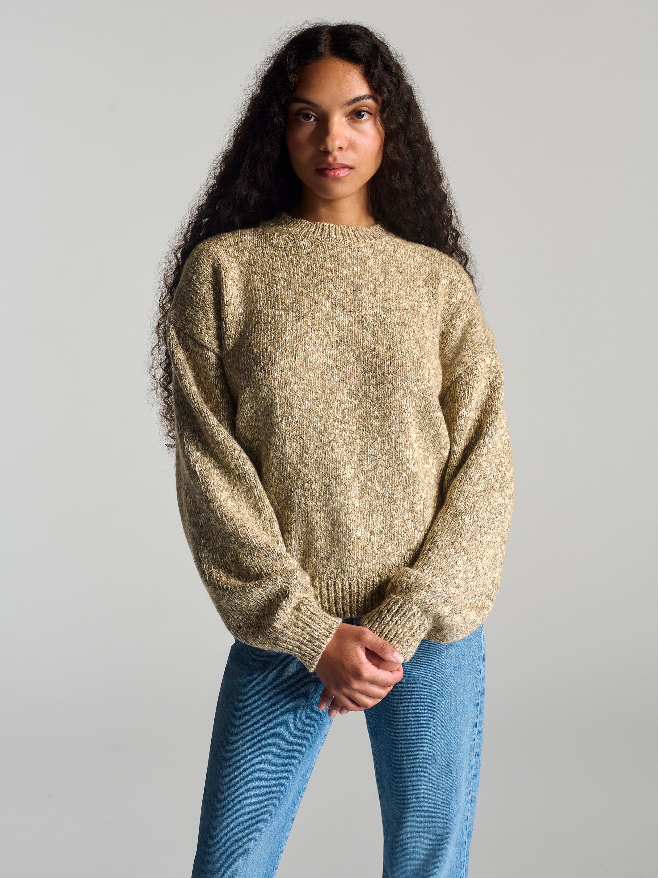 Women's Crew Neck Sweater In Oatmeal Melange - BROOKLYN INDUSTRIES