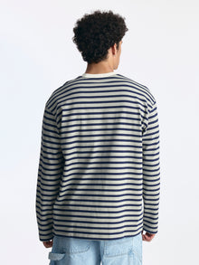 Men's Logo Long Sleeve Striped T-Shirt in Navy Stripe - BROOKLYN INDUSTRIES