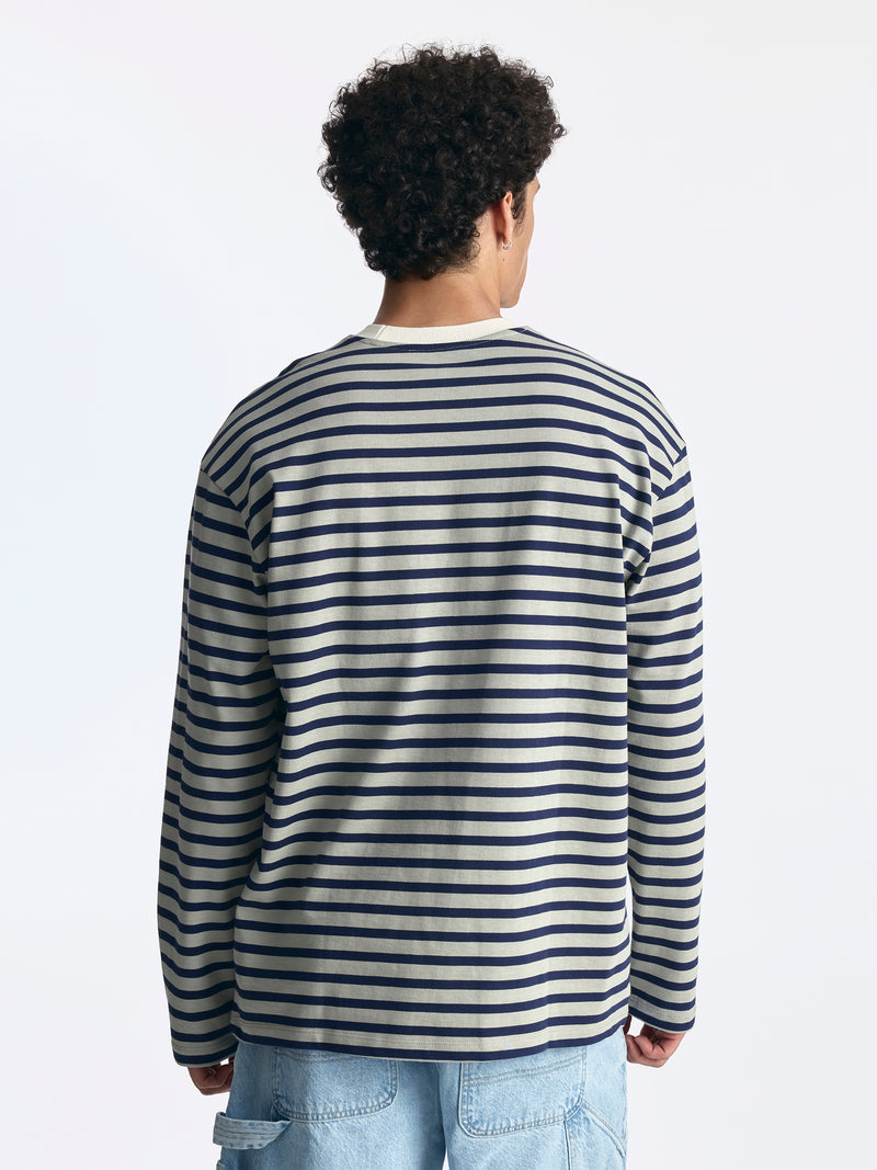 Men's Logo Long Sleeve Striped T-Shirt in Navy Stripe - BROOKLYN INDUSTRIES