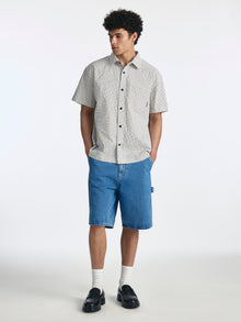 Men's Short Sleeve Plaid Shirt in Beige Check - BROOKLYN INDUSTRIES