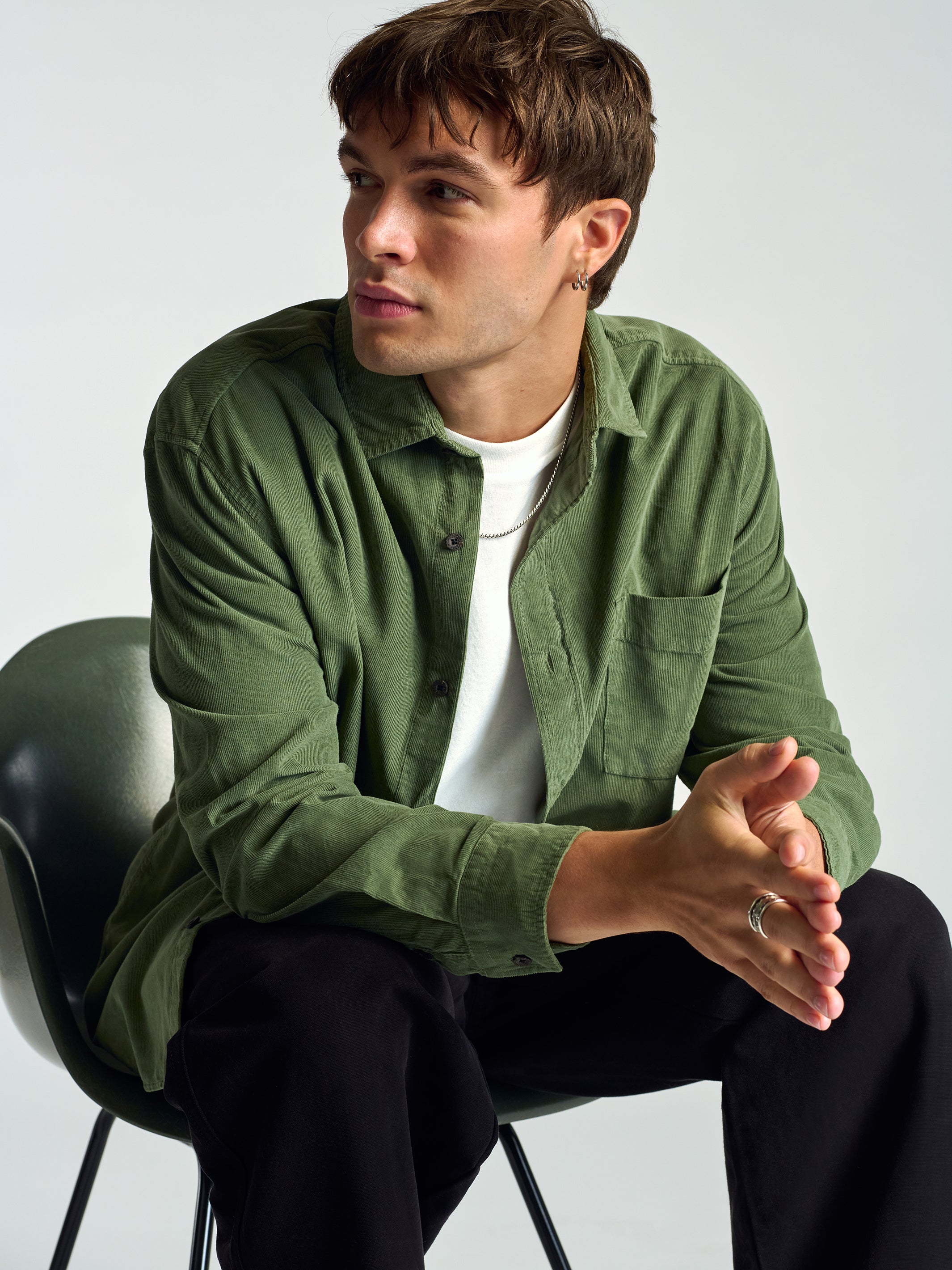 Men's Long Sleeve Corduroy Shirt In Agave Green - BROOKLYN INDUSTRIES