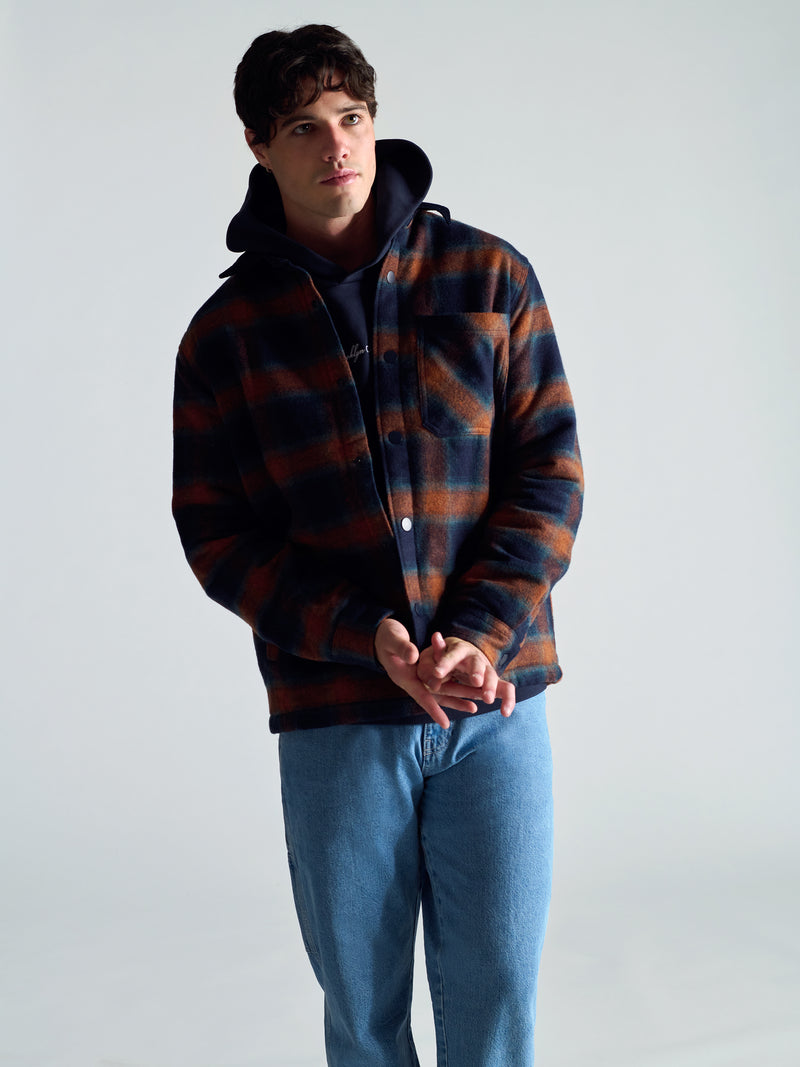 Men's Checked Shacket In Brick Red Check - BROOKLYN INDUSTRIES