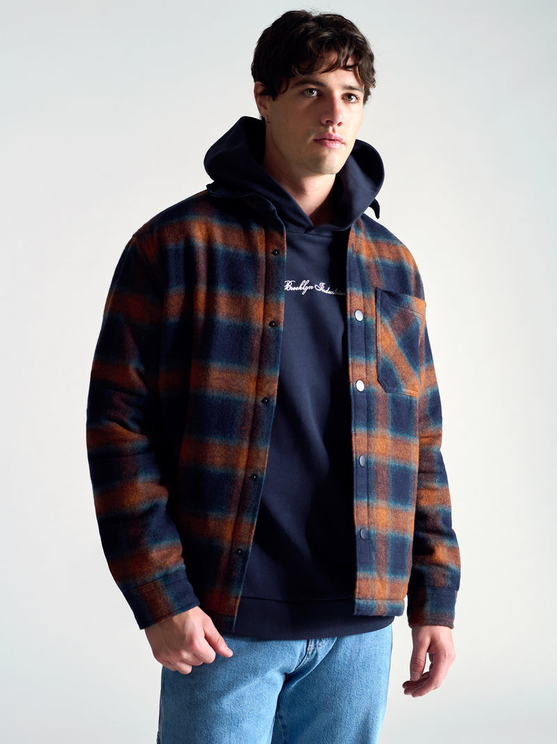 Men's Checked Shacket In Brick Red Check - BROOKLYN INDUSTRIES