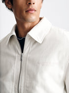 Men's Logo Zip-Up Trucker Jacket in White Onyx - BROOKLYN INDUSTRIES
