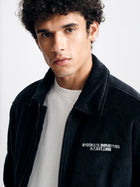 Men's Corduroy Logo Bomber Jacket in Blue Graphite - BROOKLYN INDUSTRIES