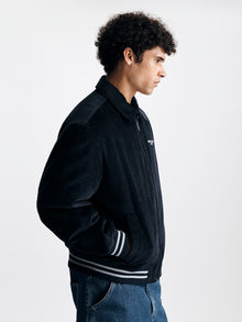 Men's Corduroy Logo Bomber Jacket in Blue Graphite - BROOKLYN INDUSTRIES