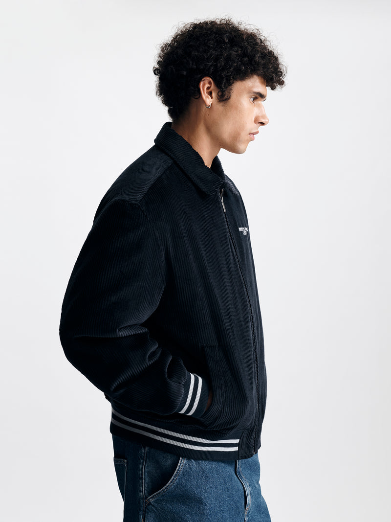 Men's Corduroy Logo Bomber Jacket in Blue Graphite - BROOKLYN INDUSTRIES