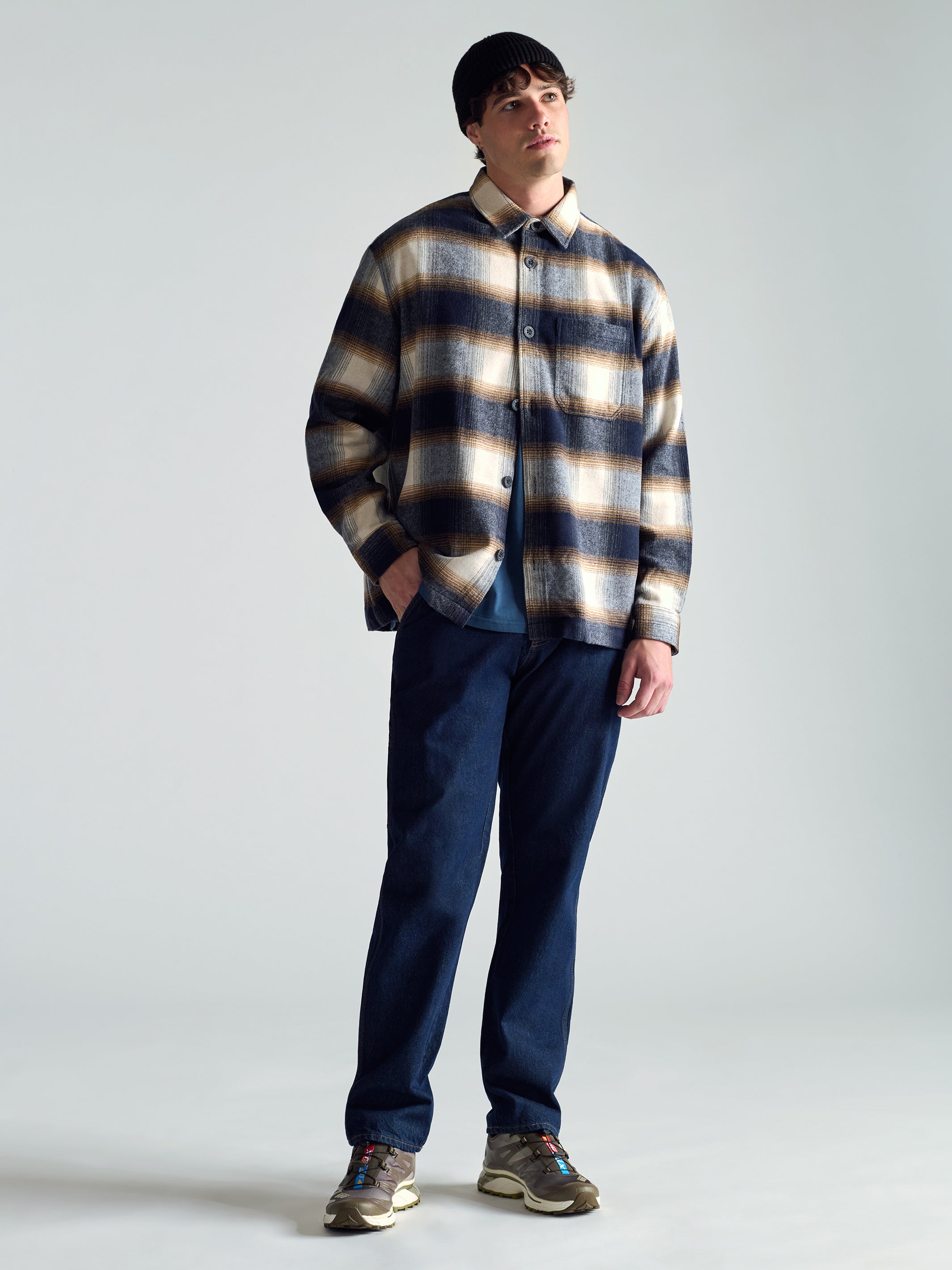 Men's Overshirt In Brown Check - BROOKLYN INDUSTRIES