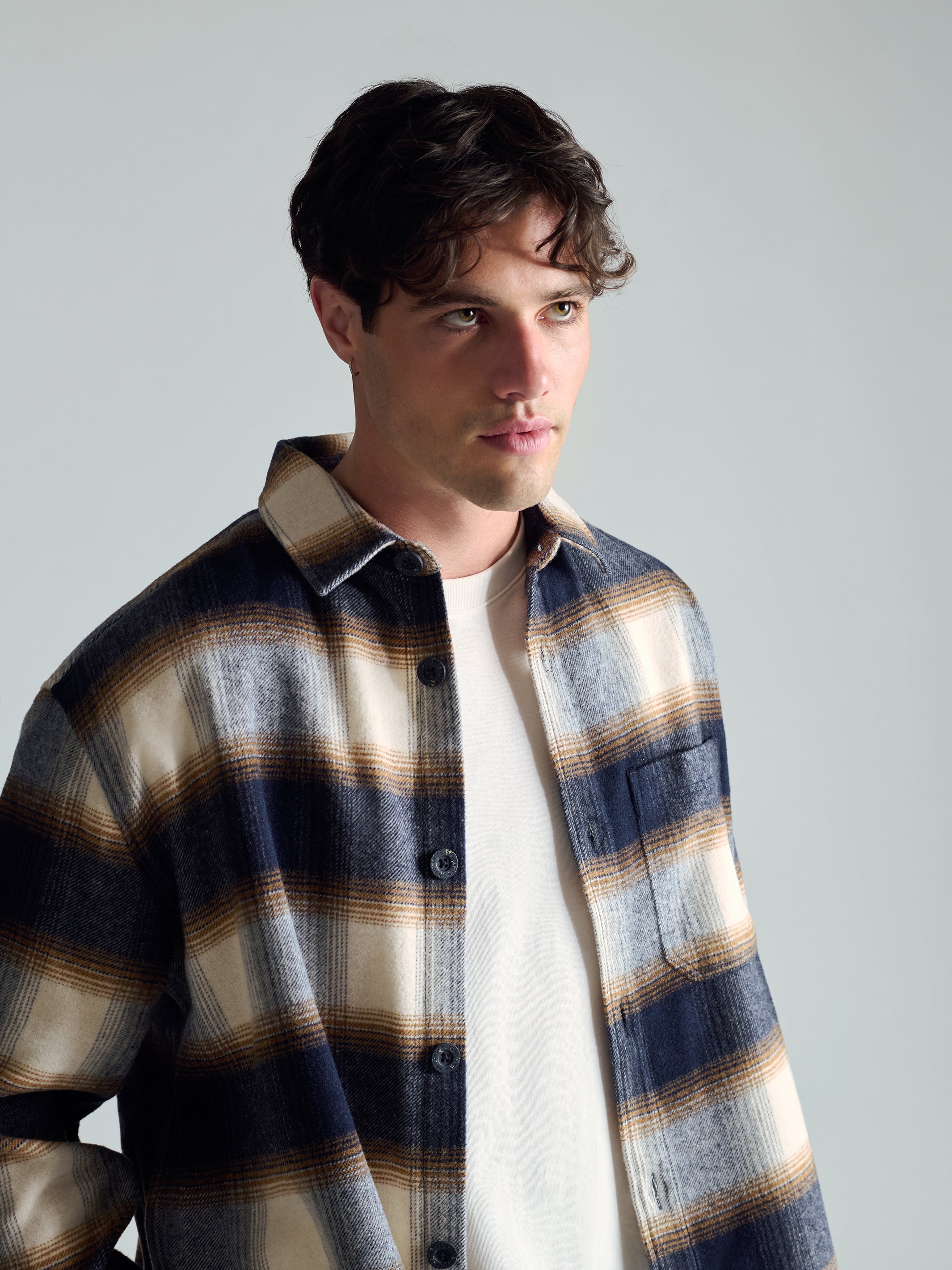 Men's Overshirt In Brown Check - BROOKLYN INDUSTRIES