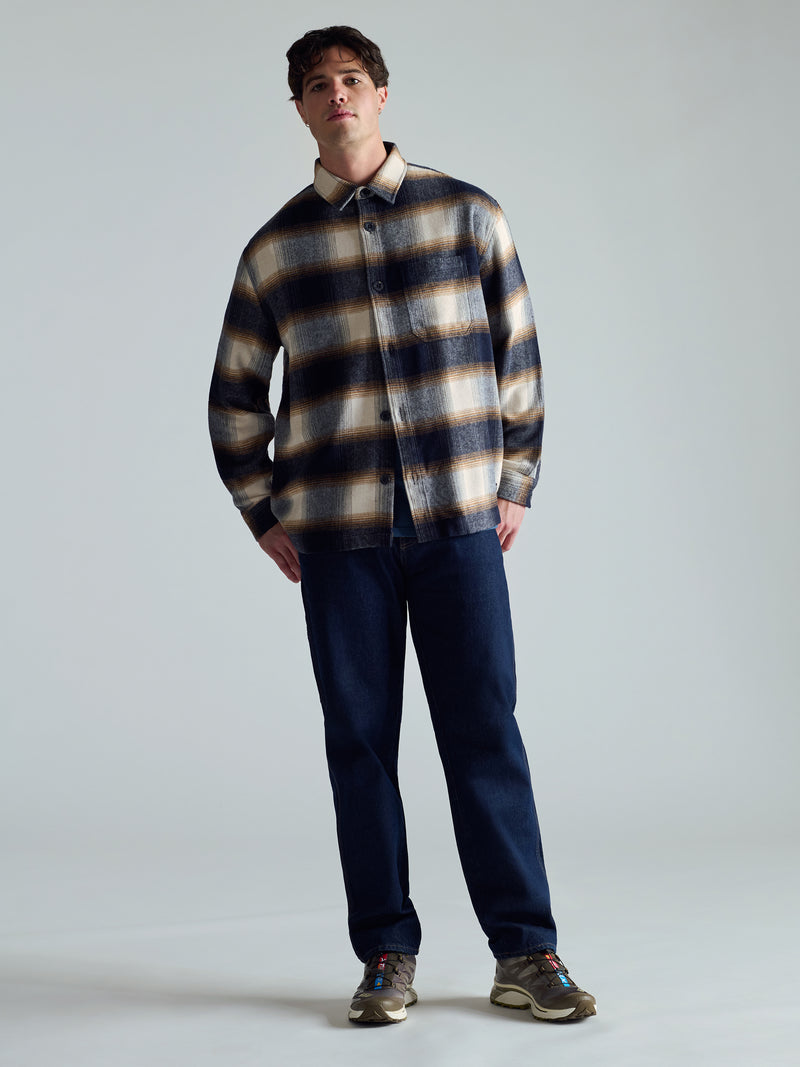 Men's Overshirt In Brown Check - BROOKLYN INDUSTRIES