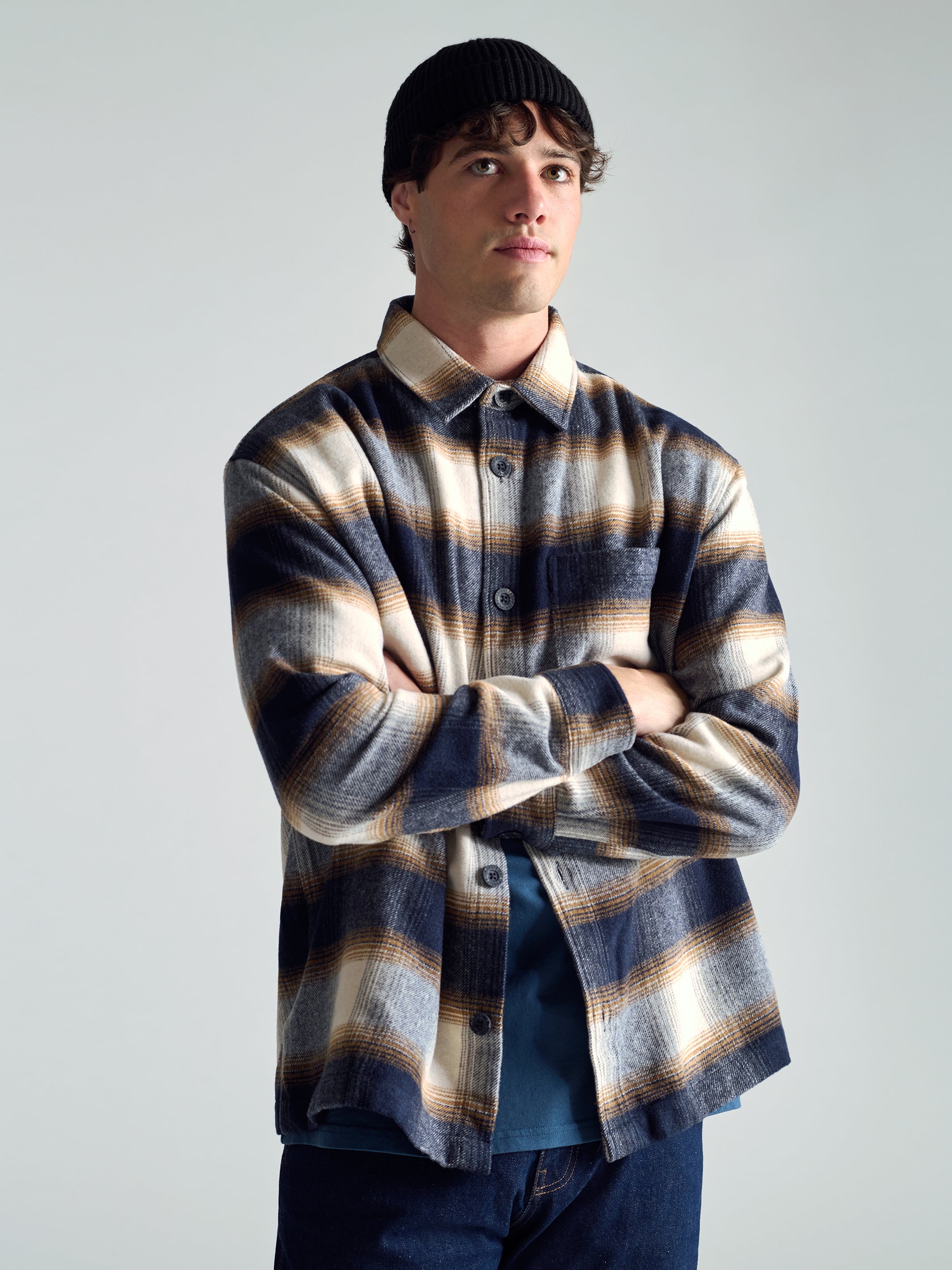 Men's Overshirt In Brown Check - BROOKLYN INDUSTRIES