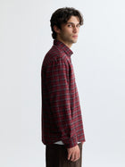 Men's Logo Long Sleeve Plaid Shirt in Red Check - BROOKLYN INDUSTRIES