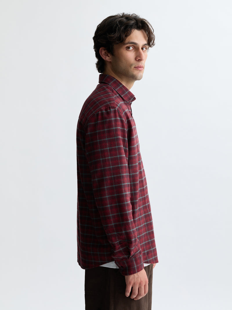 Men's Logo Long Sleeve Plaid Shirt in Red Check - BROOKLYN INDUSTRIES