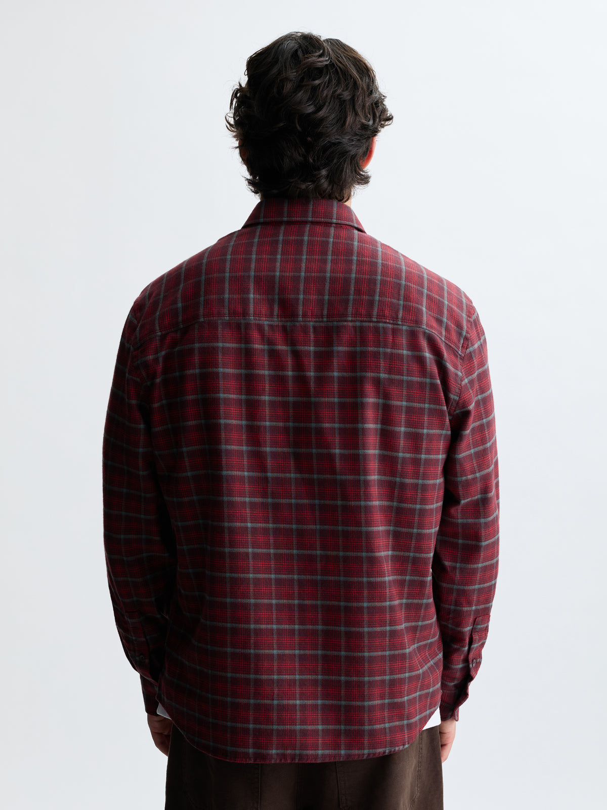 Men's Logo Long Sleeve Plaid Shirt in Red Check - BROOKLYN INDUSTRIES