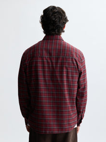Men's Logo Long Sleeve Plaid Shirt in Red Check - BROOKLYN INDUSTRIES