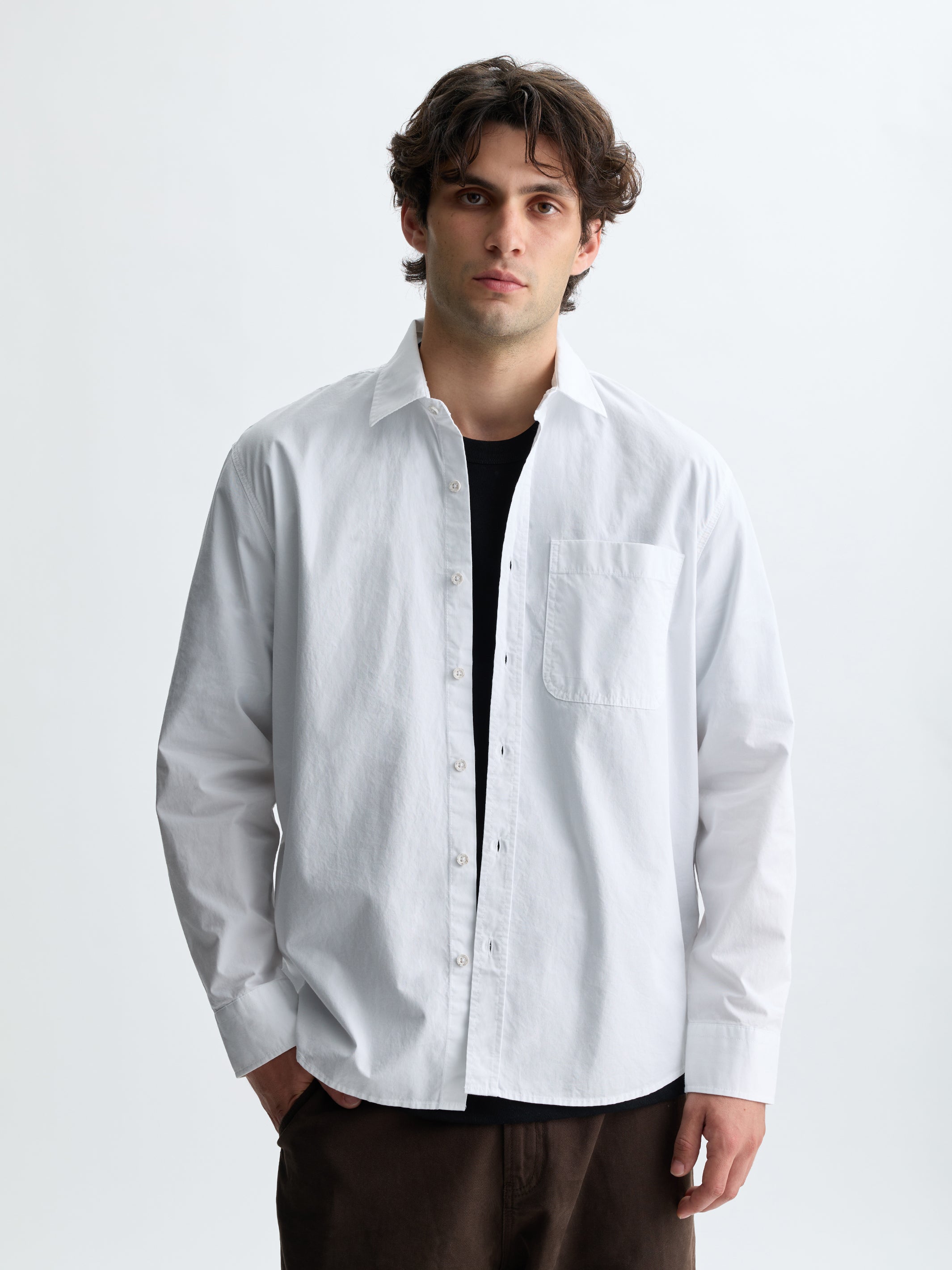 Men's Long Sleeve Pocket Shirt in White - BROOKLYN INDUSTRIES