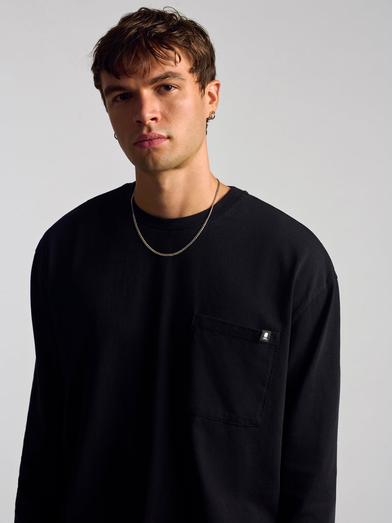 Men's Long Sleeve Pocket T-Shirt In Black - BROOKLYN INDUSTRIES