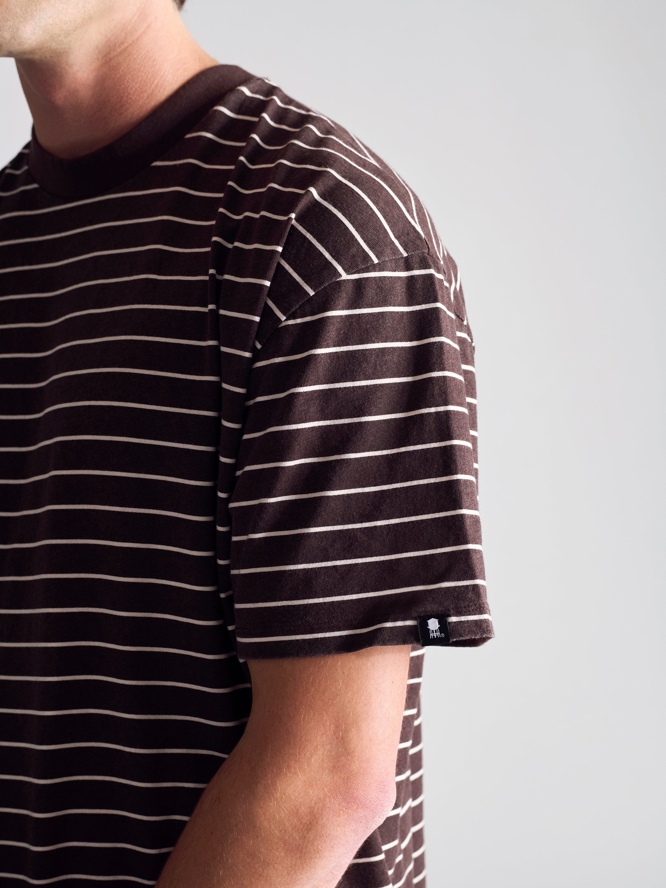 Men's Crew Neck Stripe T-Shirt In Coffee Bean - BROOKLYN INDUSTRIES