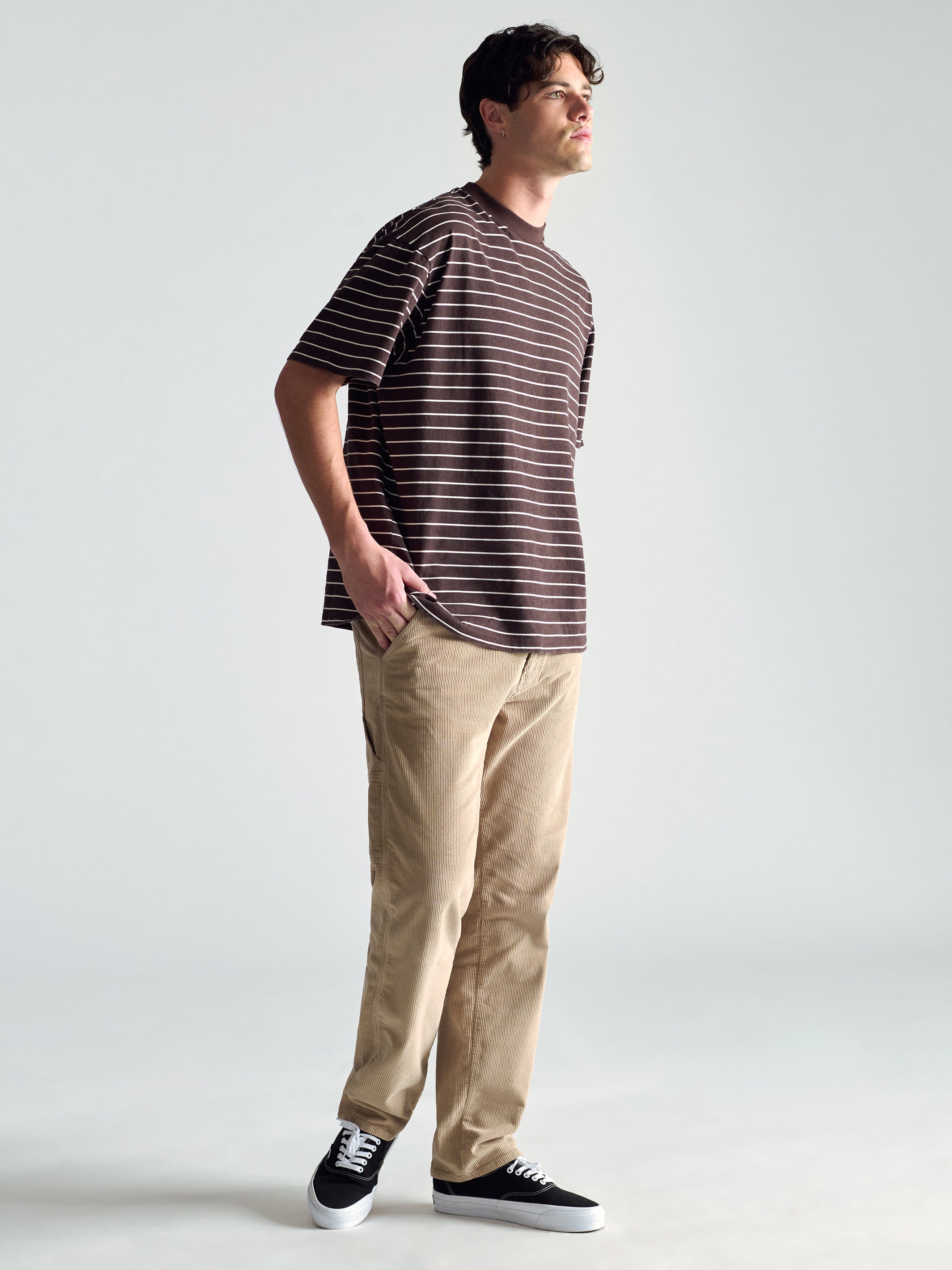 Men's Crew Neck Stripe T-Shirt In Coffee Bean - BROOKLYN INDUSTRIES