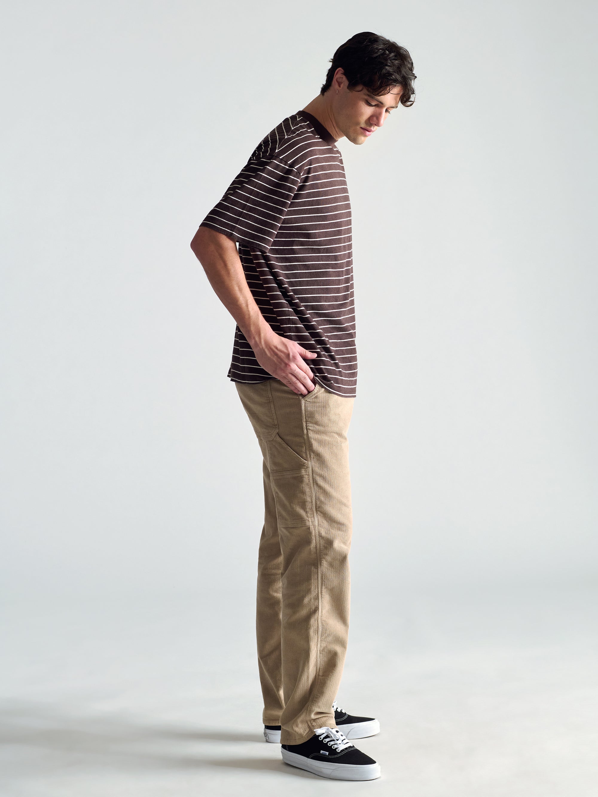 Men's Crew Neck Stripe T-Shirt In Coffee Bean - BROOKLYN INDUSTRIES