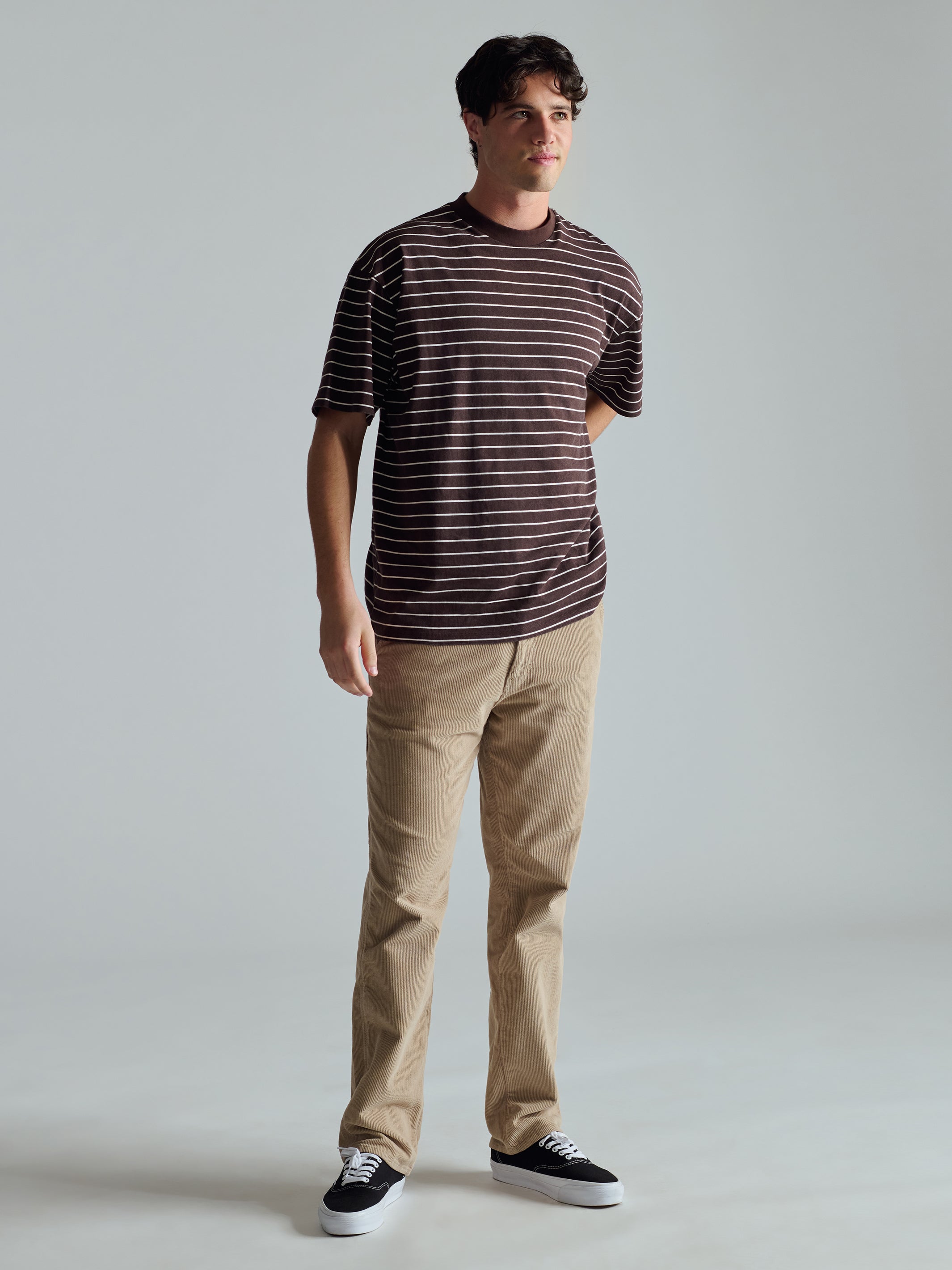 Men's Crew Neck Stripe T-Shirt In Coffee Bean - BROOKLYN INDUSTRIES