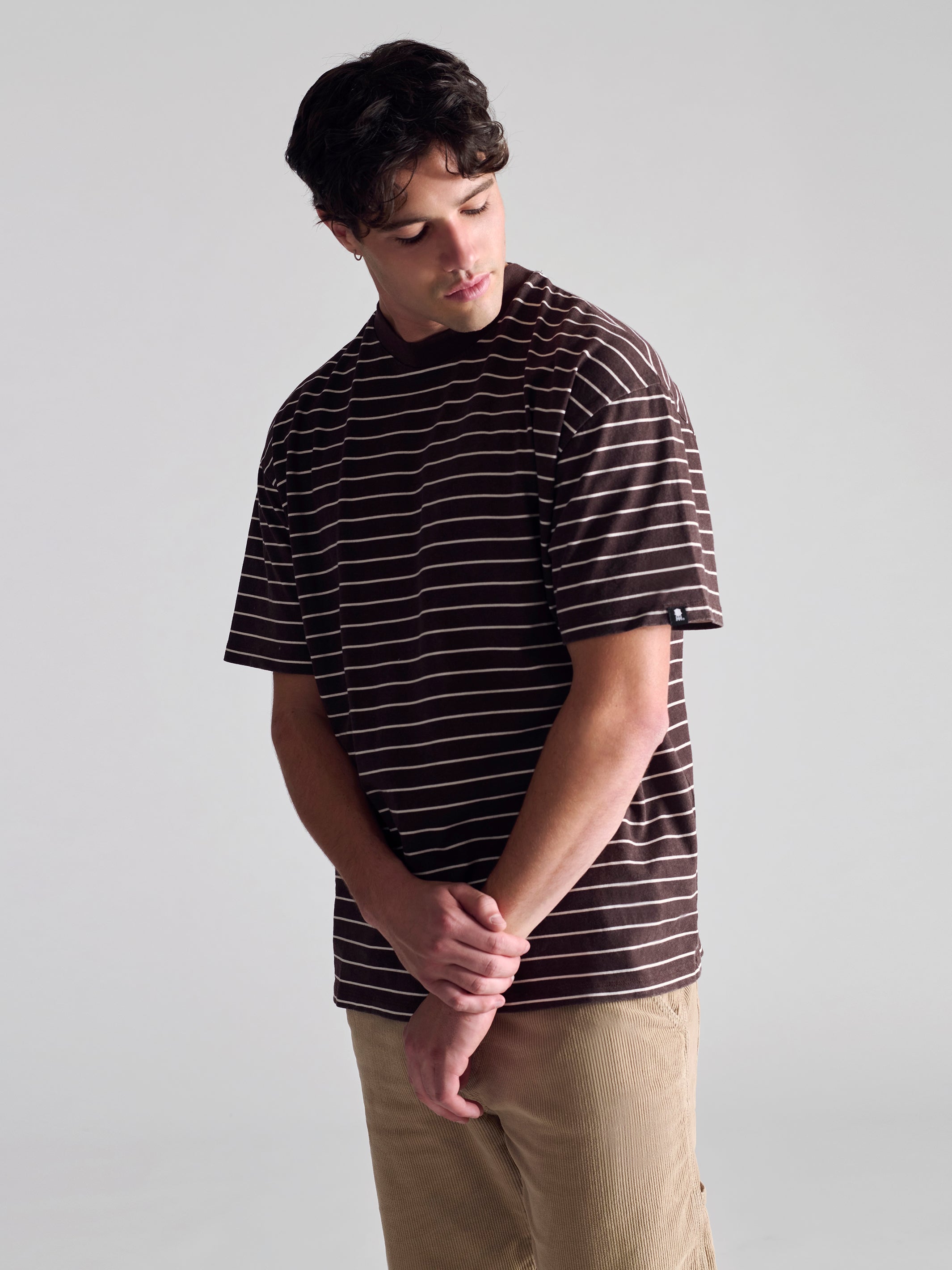 Men's Crew Neck Stripe T-Shirt In Coffee Bean - BROOKLYN INDUSTRIES