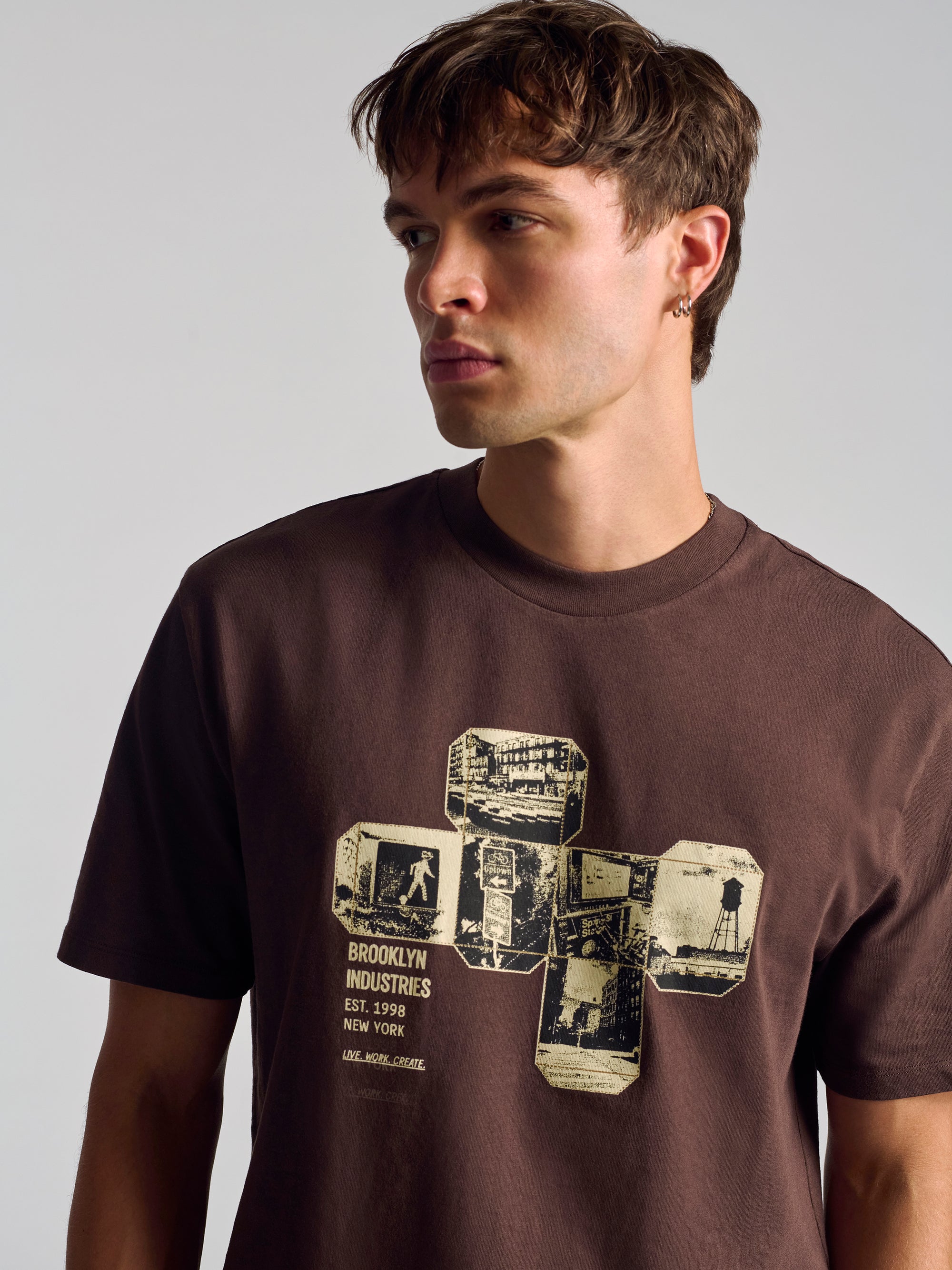 Men's City Printed T-Shirt In Coffee Bean - BROOKLYN INDUSTRIES