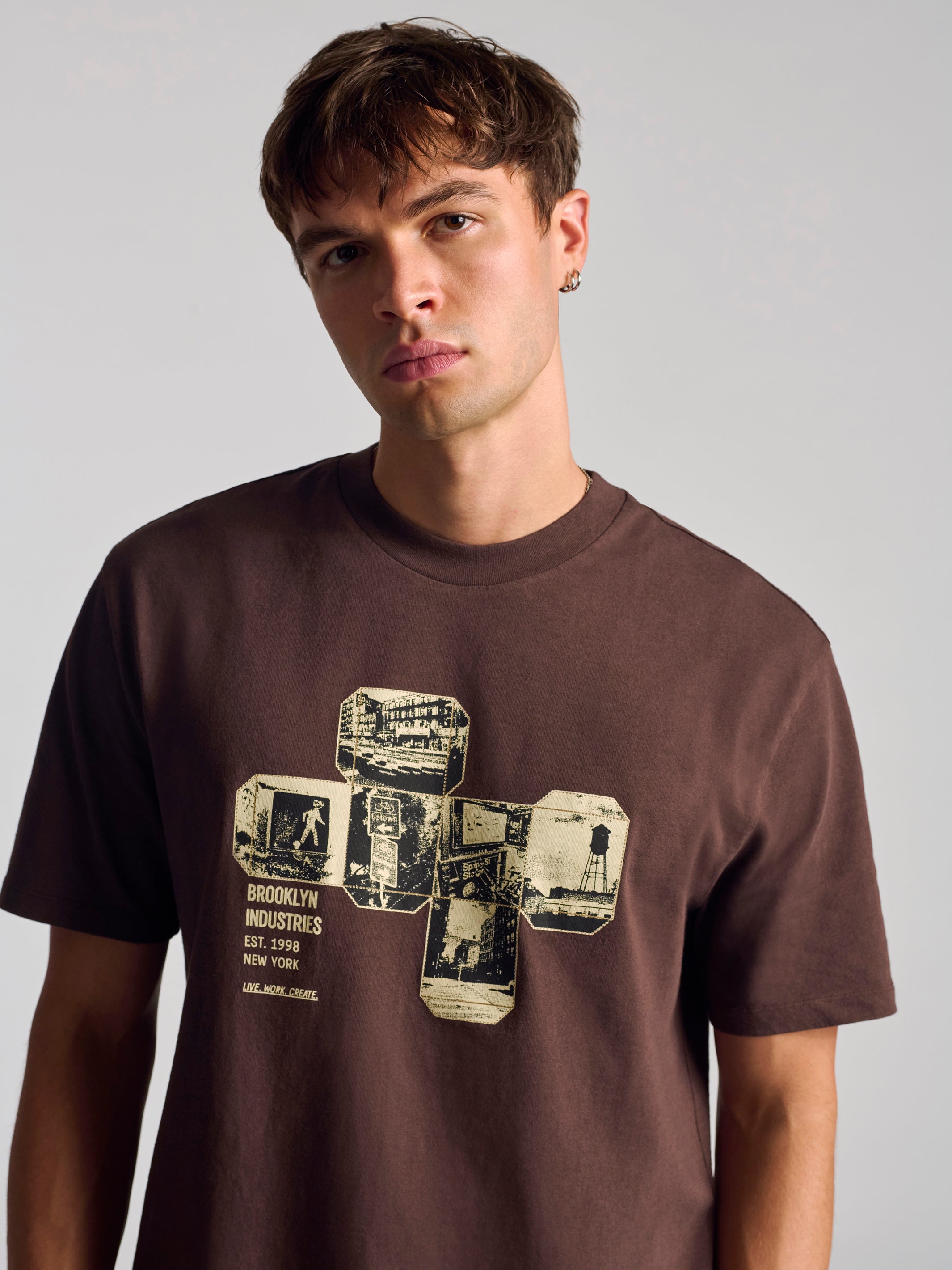 Men's City Printed T-Shirt In Coffee Bean - BROOKLYN INDUSTRIES